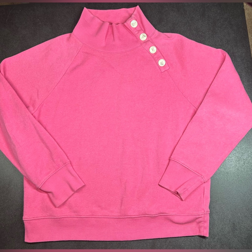 J. Crew Women’s Size M Wide Button Collar Pink Cloudspun Fleece Sweatshirt